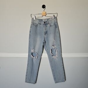 Skinny Fries Denim Mom Jeans Distressed Light Wash Blue Juniors 3